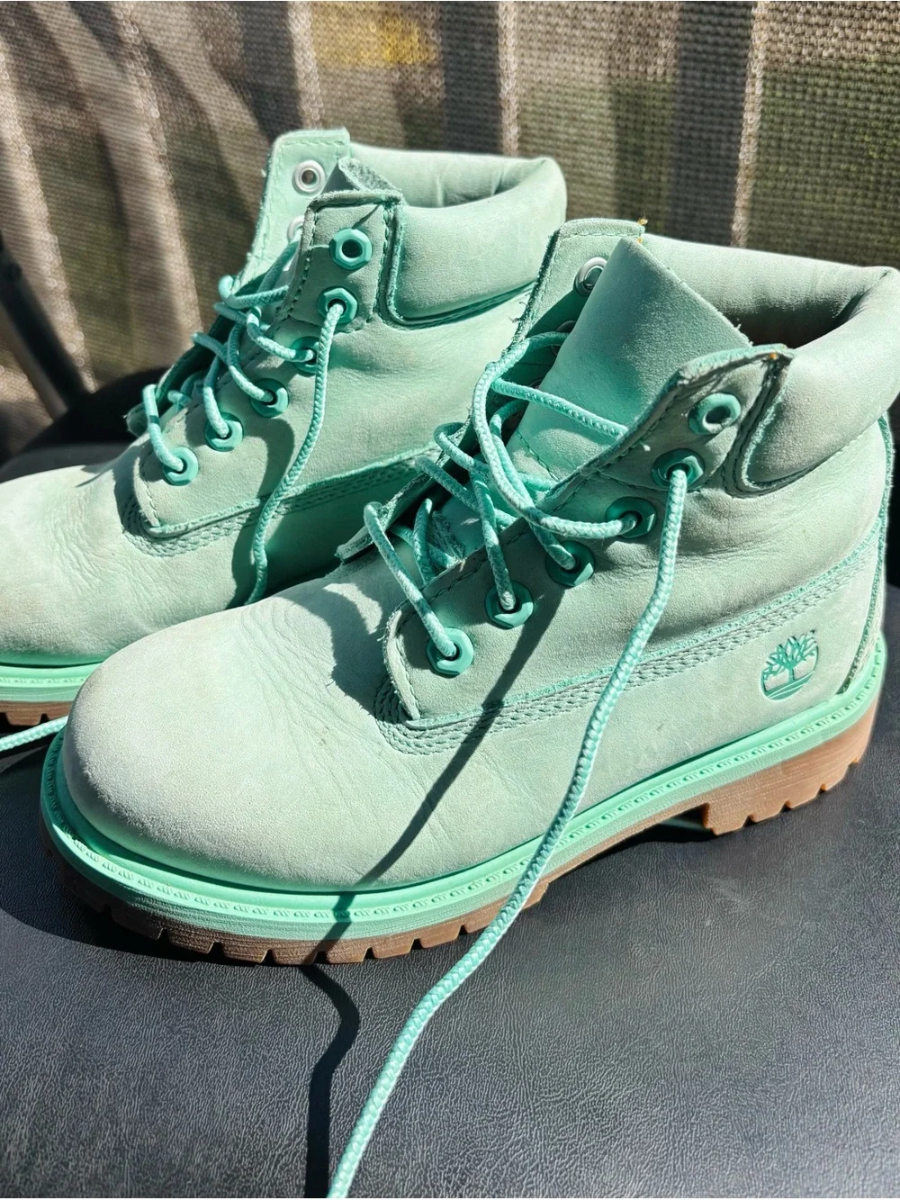 Timberland Mint Green Nubuck Lace-Up Boots